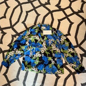 Floral Blue and Black Blouse